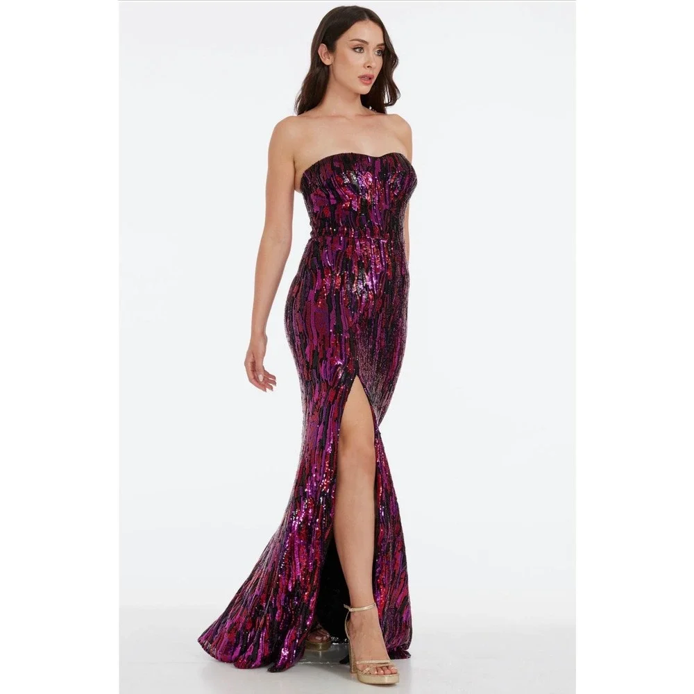 NWT Dress the Population Nikita Sequin Strapless GownSize XS | Fuchsia Multi‎